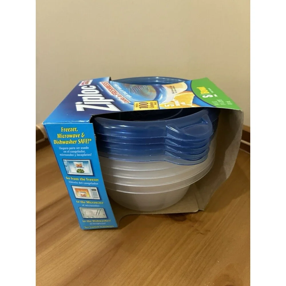 Ziploc Snap 'n Seal Bowls Small Short Round 1¾ Cups 14oz 5-Pack Containers Lids